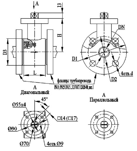 АВТОМАТИКА-ИНВЕСТ КШТВГ 16-25 под привод F07 по ISO 5211 Краны