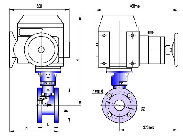 Кран шаровой запорный с электроприводом АВТОМАТИКА-ИНВЕСТ КШТВГ 16-65 с AUMA SGExC 05.1 Клапаны / вентили