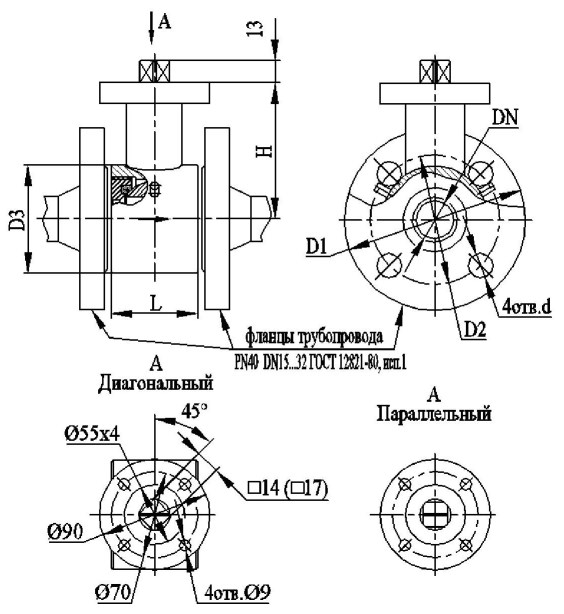 Кран шаровой запорный АВТОМАТИКА-ИНВЕСТ КШТВГ 40-25нж под привод F07 по ISO 5211 Клапаны / вентили