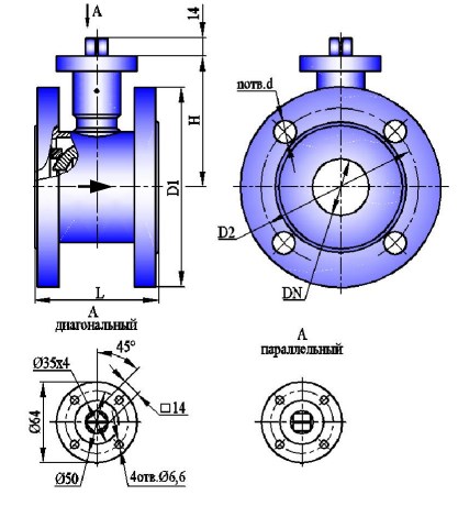 Кран шаровой запорный АВТОМАТИКА-ИНВЕСТ КШТВГ 40-50 под привод F05 по ISO 5211 Клапаны / вентили