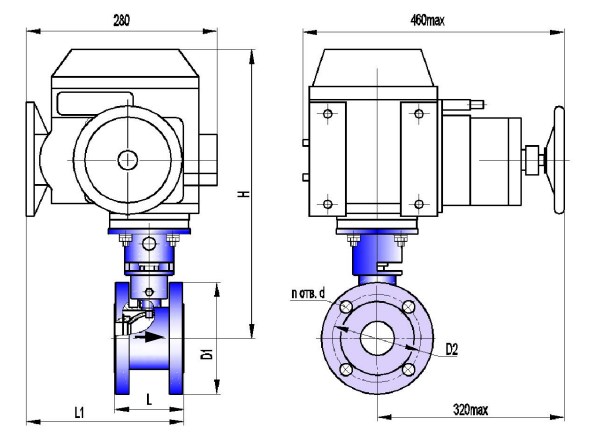 Кран шаровой запорный с электроприводом АВТОМАТИКА-ИНВЕСТ КШТВГ 40-50 с AUMA SGExC 05.1 Клапаны / вентили