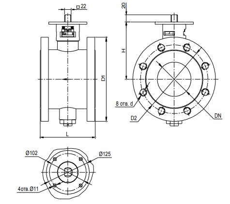 АВТОМАТИКА-ИНВЕСТ КШТВГ 40-125нж под привод F10 по ISO 5211 Клапаны / вентили