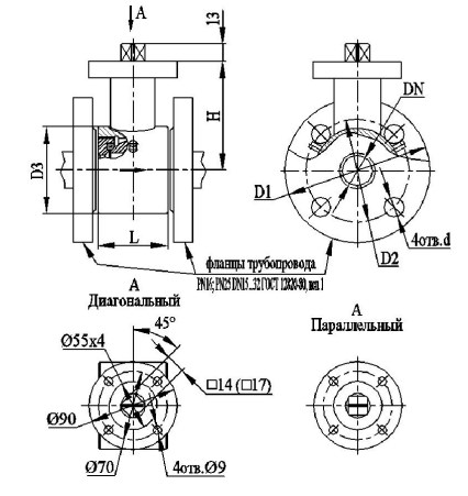 АВТОМАТИКА-ИНВЕСТ КШТВ 16-20нж под привод F07 по ISO 5211 Краны