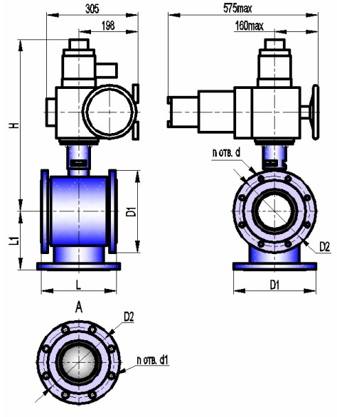 Кран шаровой трехходовой с электроприводом АВТОМАТИКА-ИНВЕСТ КШТХ-1-16-125 с МЭОФ-250-IIBT4 Краны