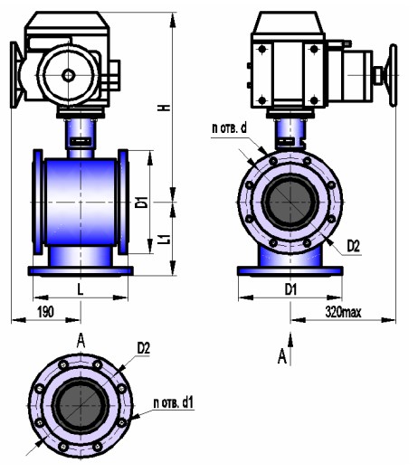 Кран шаровой трехходовой с электроприводом АВТОМАТИКА-ИНВЕСТ КШТХ-1-16-150нж с МЭОФ-250 Краны