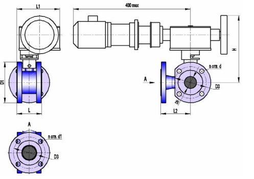 Кран шаровой трехходовой с электроприводом АВТОМАТИКА-ИНВЕСТ КШТХ-3-16-65 с Э-100 Краны